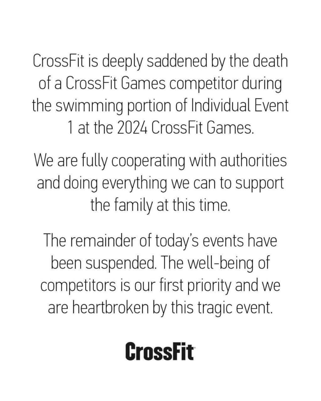 Śmierć na Crossfit Games: Lazar Dukic utonął w trakcie zawodów 2 oswiadczenie cfg